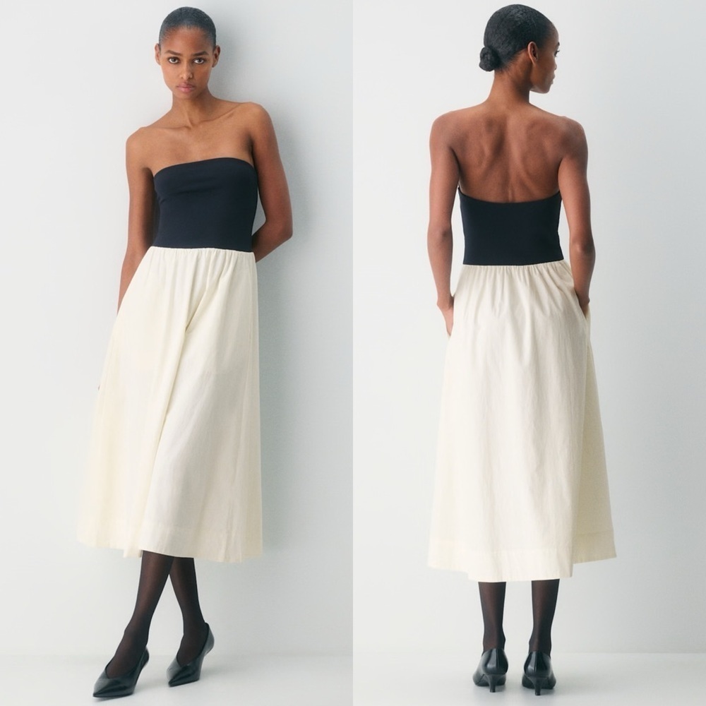 Aritzia- Babaton Fluid Dress Midi Size Large Contour Poplin Black White